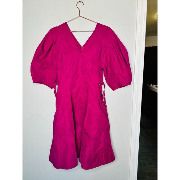 3.1 PHILLIP LIM Purple Cotton Blend A-Line Puff Sleeve Godet Dress Size 10 - Picture 5 of 12